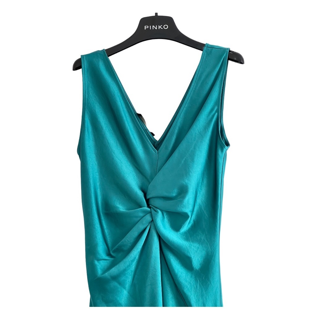 Anthro Pinko $378 Green Satin Twist Midi Bias Cut Slip Dress Size 38 US 2 XS - Picture 7 of 9